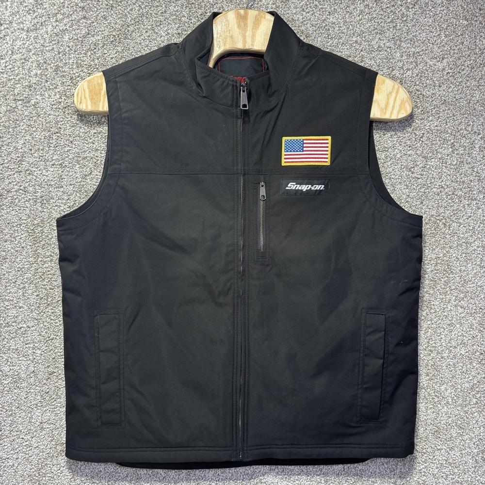 Snap-on‎ Tools Vest Mens XL Black Quilted Softshell Full Zip USA Flag Workwear